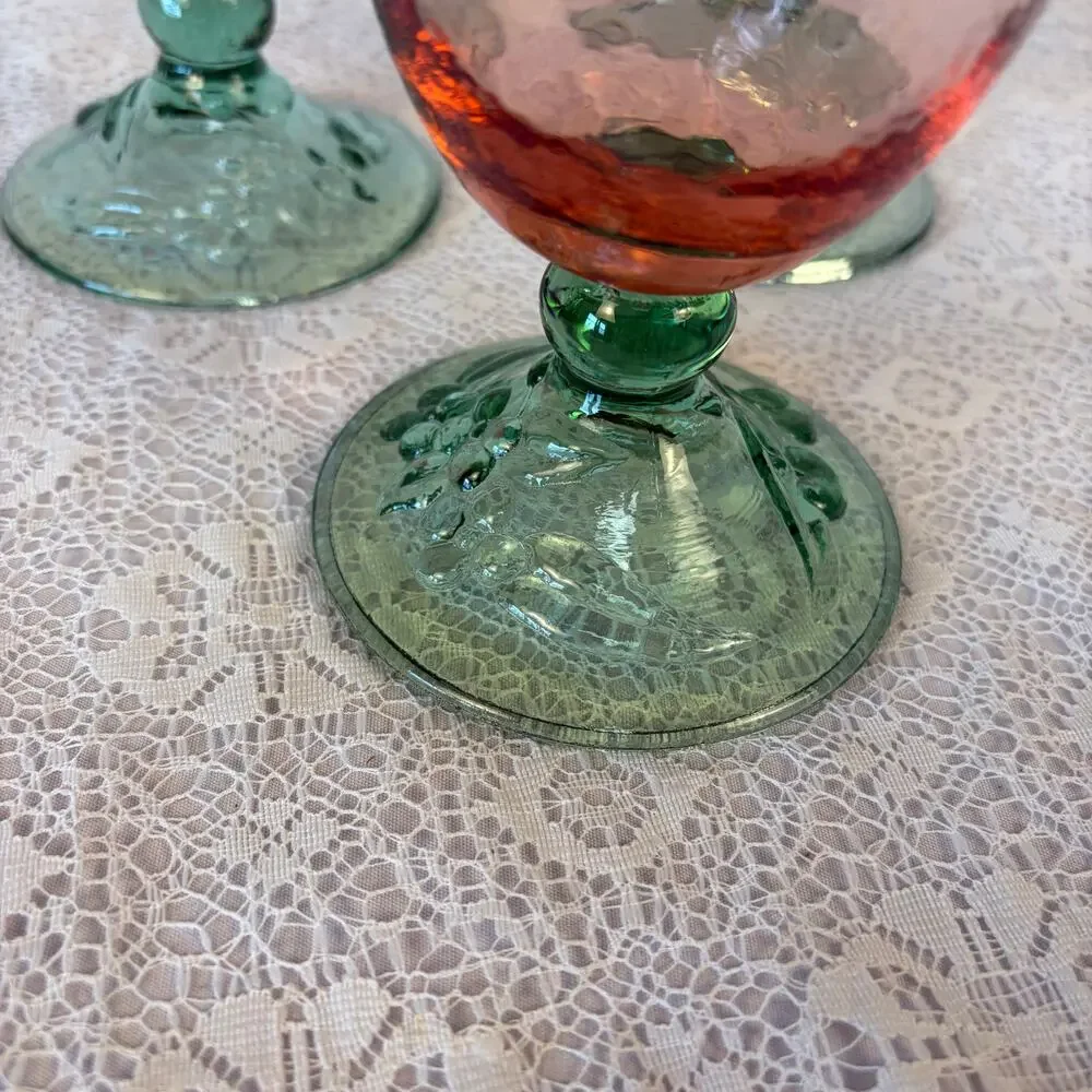 Vintage Pink & Green Textured Pfaltzgraff Garden Party goblets – Set of 3